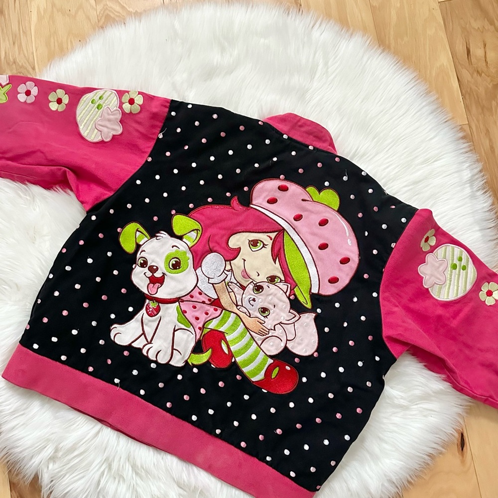 Vintage Strawberry Shortcake Girls Snap Front Lined Bomber Jacket - Picture 6 of 12